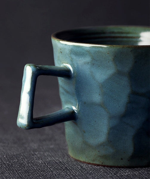 Modern Handmade Pottery Coffee Cup, Creative Brown White Black Blue Ceramic Coffee Mugs, Large Unique Tea Cup, Large Capacity Coffee Cups-Art Painting Canvas