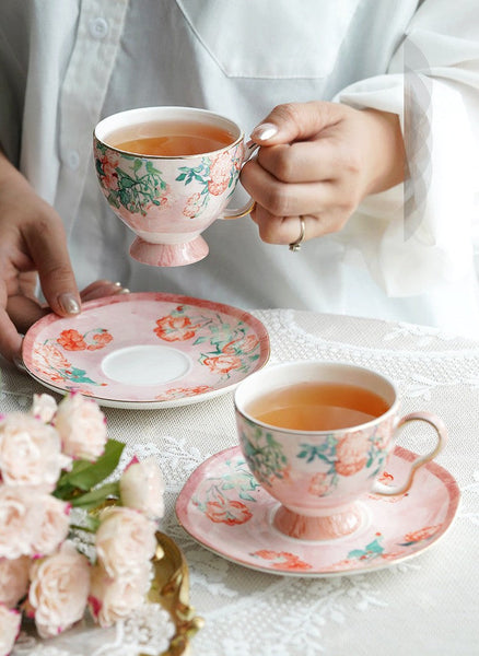 British Tea Cup Set, Afternoon Tea Cup with Saucer Set, Porcelain Tea cups, Elegant Coffee Cup, Porcelain Coffee Cups, Coffee Cup in Gift Box, Vintage Tea Cup Set-Art Painting Canvas