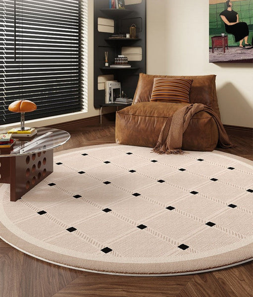 Bedroom Circular Modern Rugs, Mid Century Modern Rugs under Chairs, Geometric Round Rugs for Dining Room, Contemporary Modern Rugs-Art Painting Canvas