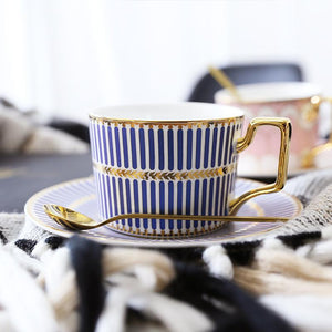 British Tea Cups, Coffee Cups with Gold Trim and Gift Box, Elegant Porcelain Coffee Cups, Tea Cups and Saucers-Art Painting Canvas