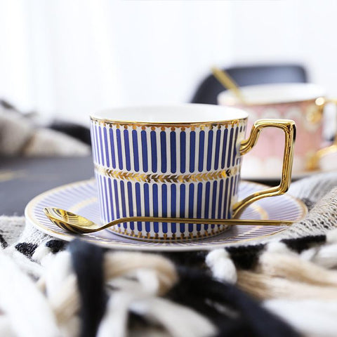 British Tea Cups, Coffee Cups with Gold Trim and Gift Box, Elegant Porcelain Coffee Cups, Tea Cups and Saucers-Art Painting Canvas