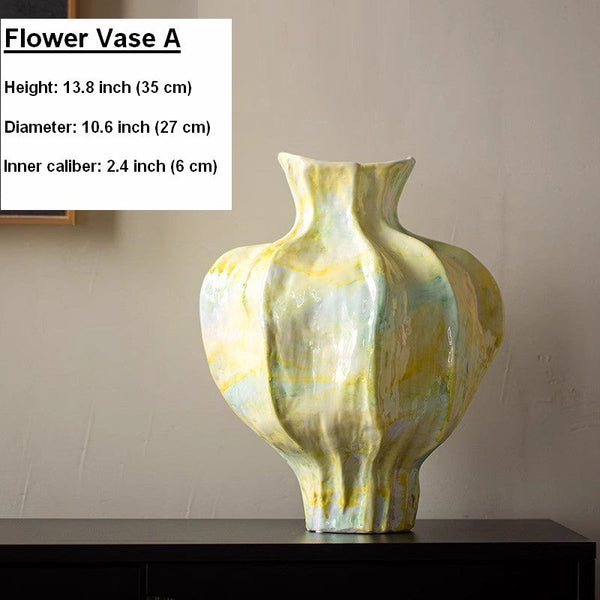 Handmade Modern Flower Vase, Centerpiece Ceramic Bouquet Vases, Large Contemporary Vases on Dining Table, Porcelain Vases for Modern Home Decor-Art Painting Canvas