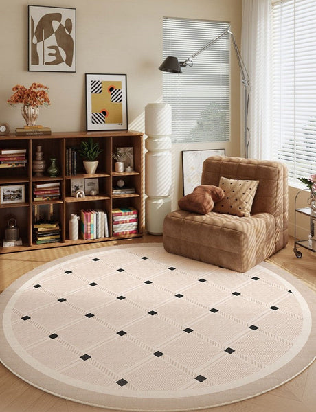 Bedroom Circular Modern Rugs, Mid Century Modern Rugs under Chairs, Geometric Round Rugs for Dining Room, Contemporary Modern Rugs-Art Painting Canvas