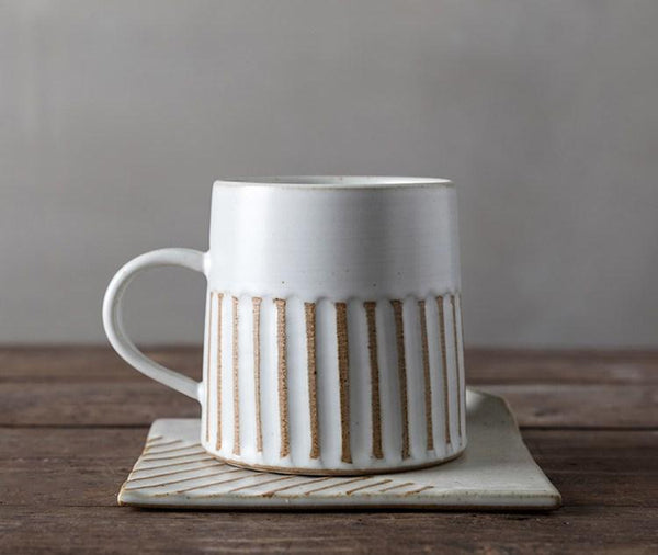 Coffee Cup and Saucer Set, Latte Coffee Cup, 10 oz Cappuccino Coffee Mug, Large Coffee Cup, Pottery Coffee Cups-Art Painting Canvas