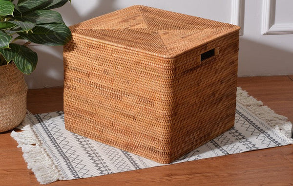 Wicker Rectangular Storage Basket with Lid, Extra Large Storage Baskets for Clothes, Kitchen Storage Baskets, Oversized Storage Baskets for Bedroom-Art Painting Canvas