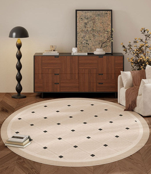 Bedroom Circular Modern Rugs, Mid Century Modern Rugs under Chairs, Geometric Round Rugs for Dining Room, Contemporary Modern Rugs-Art Painting Canvas