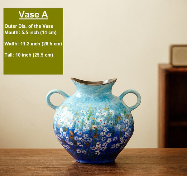 Large Flower Vases on Table, Modern Pottery Flower Vases, Centerpiece on Dining Table, Handmade Water Holding Flower Vases, Pottery Bud Vases-Art Painting Canvas