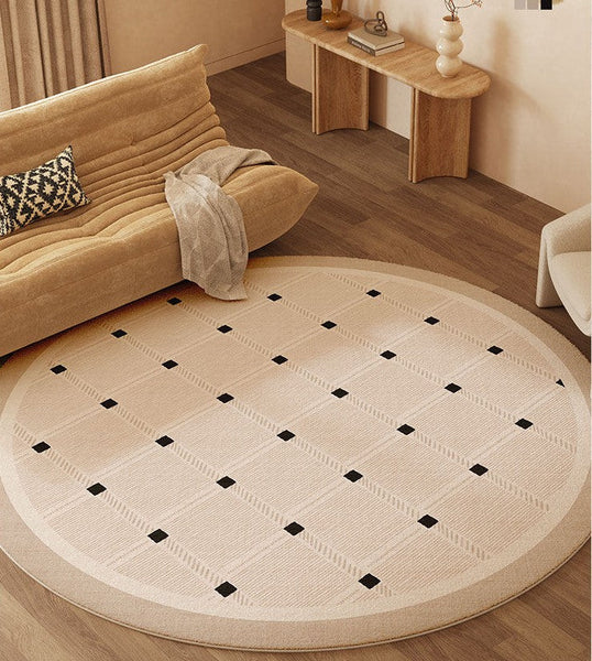 Bedroom Circular Modern Rugs, Mid Century Modern Rugs under Chairs, Geometric Round Rugs for Dining Room, Contemporary Modern Rugs-Art Painting Canvas