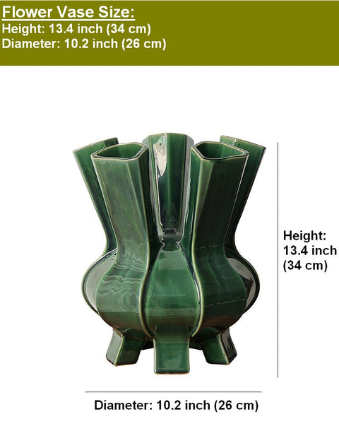 Unique Handmade Modern Flower Vase, Centerpiece Ceramic Bouquet Vases, Contemporary Vases on Dining Table, Green Porcelain Vases for Modern Home Decor-Art Painting Canvas