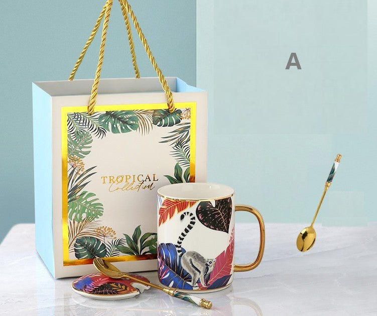 Unique Ceramic Mugs in Gift Box, Creative Porcelain Cups, Large Capacity Jungle Animal Porcelain Mugs, Large Ceramic Mugs for Office-Art Painting Canvas
