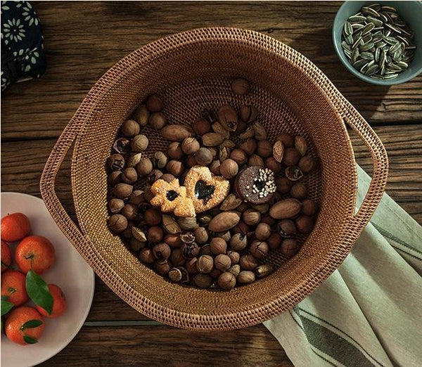 Indonesia Hand Woven Storage Basket, Natural Fiber Decorative Baskets, Small Rustic Food Basket