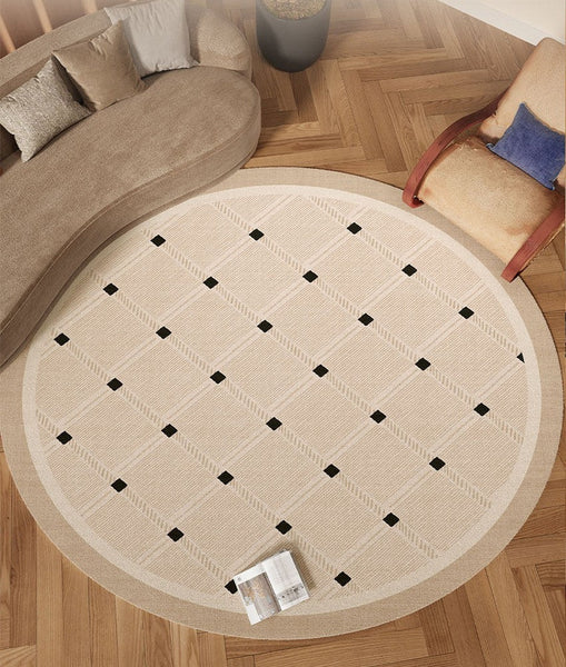 Bedroom Circular Modern Rugs, Mid Century Modern Rugs under Chairs, Geometric Round Rugs for Dining Room, Contemporary Modern Rugs-Art Painting Canvas