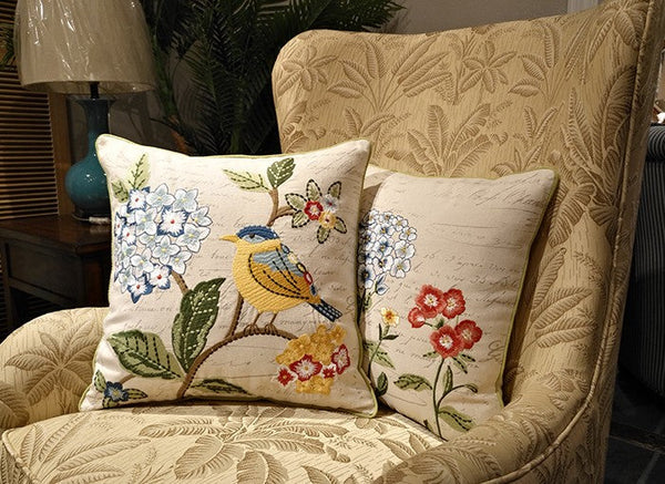 Bird Throw Pillows, Pillows for Farmhouse, Sofa Throw Pillows, Decorative Throw Pillows, Living Room Throw Pillows, Rustic Pillows for Couch-Art Painting Canvas