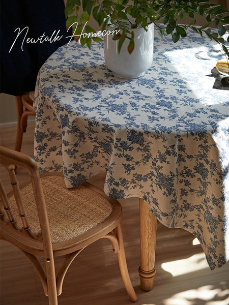 Vintage Rectangle Tablecloth for Dining Room Table, French Flower Pattern Tablecloth for Round Table, Rustic Farmhouse Table Cover for Kitchen-Art Painting Canvas