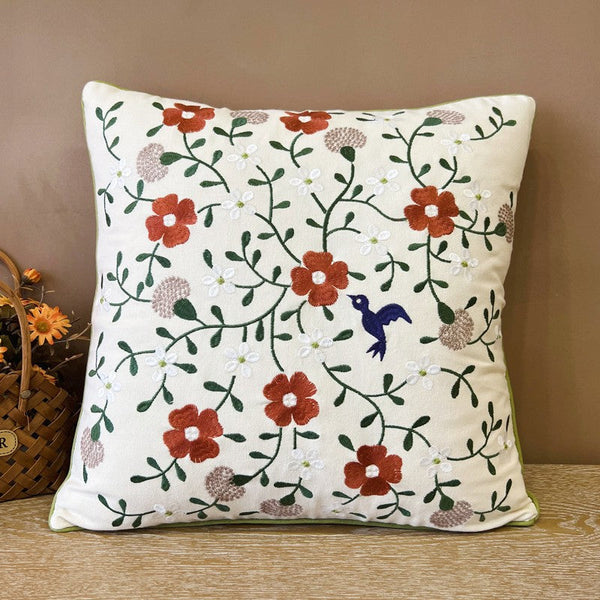 Bird Spring Flower Decorative Throw Pillows, Farmhouse Sofa Decorative Pillows, Embroider Flower Cotton Pillow Covers, Flower Decorative Throw Pillows for Couch-Art Painting Canvas
