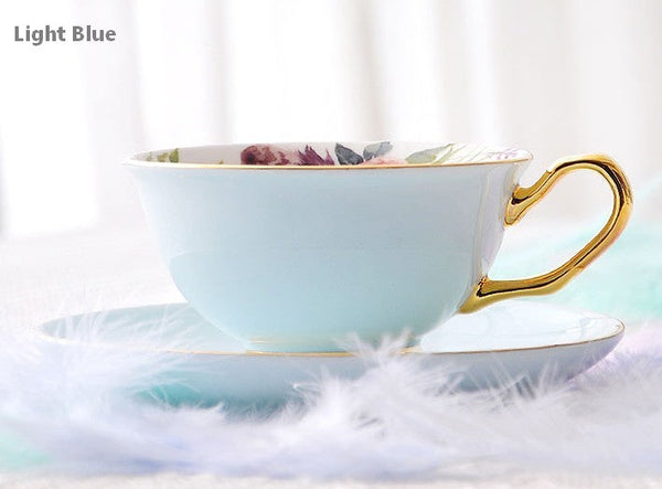 Royal Porcelain Tea Cup Saucer Set, Elegant Flower Pattern Ceramic Coffee Cups, Beautiful British Tea Cups, Unique Traditional Afternoon Tea Cup and Saucer in Gift Box-Art Painting Canvas
