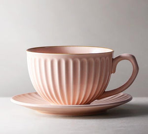 Pink Pottery Coffee Cups, Cappuccino Coffee Mug, Latte Coffee Cup, White Tea Cup, Ceramic Coffee Cup, Coffee Cup and Saucer Set-Art Painting Canvas