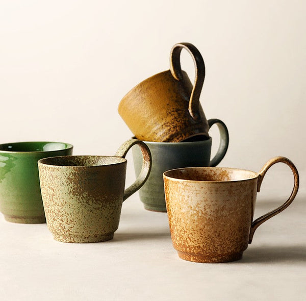Modern Handmade Pottery Coffee Cup, Creative Brown Green Blue Ceramic Coffee Mugs, Large Unique Tea Cup, Large Capacity Coffee Cups-Art Painting Canvas