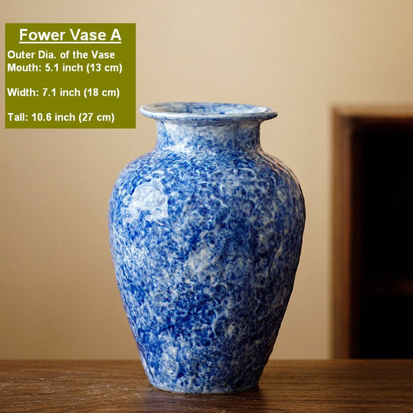 Modern Pottery Flower Vases, Handmade Water Holding Flower Vases, Centerpiece on Dining Table, Blue Pottery Bud Vases, Large Flower Vases on Table-Art Painting Canvas