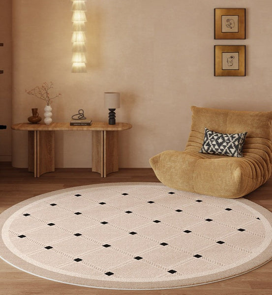 Bedroom Circular Modern Rugs, Mid Century Modern Rugs under Chairs, Geometric Round Rugs for Dining Room, Contemporary Modern Rugs-Art Painting Canvas