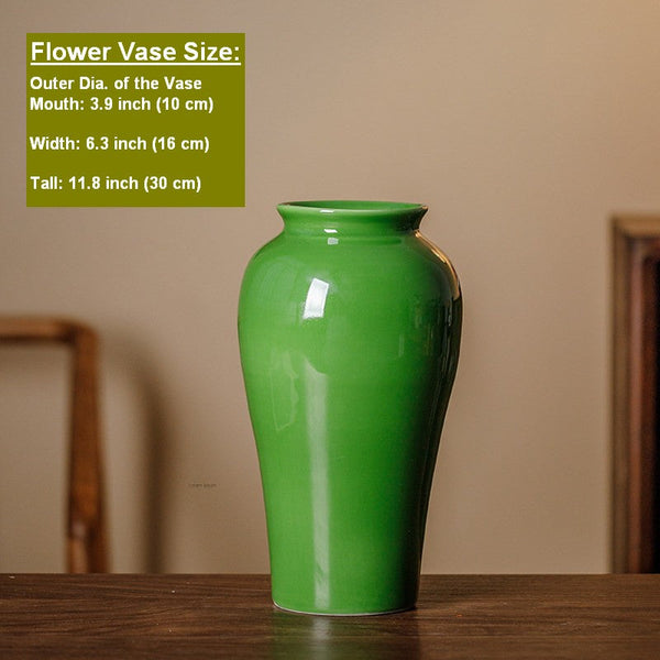 Vintage Flower Vases on Table, Handmade Water Holding Flower Vase, Centerpiece Ceramic Bud Vases, Green Porcelain Flower Vases-Art Painting Canvas