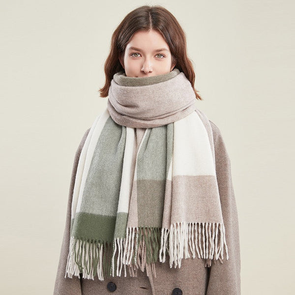 Wool Scarf for Women, Plaid Winter Shawl, Soft Wool Scarf for women, Christmas Holiday Gift, Evening Wrap, Large Winter Shawl, Elegant Shawl, Warm Cape, Winter Scarves-Art Painting Canvas