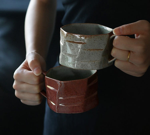 Modern Handmade Pottery Coffee Cup, 8 oz Ceramic Coffee Cup with Saucer, Unique Tea Cup and Saucer, Tea Cup Set for Traditional Afternoon Tea-Art Painting Canvas