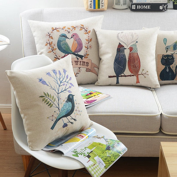 Decorative Sofa Pillows for Children's Room, Love Birds Throw Pillows for Couch, Singing Birds Decorative Throw Pillows, Embroider Decorative Pillow Covers-Art Painting Canvas