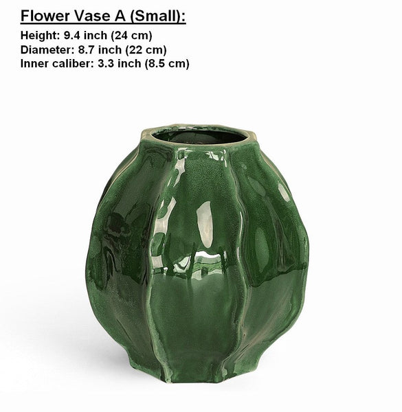 Handmade Modern Flower Vase, Centerpiece Ceramic Bouquet Vases, Large Contemporary Vases on Dining Table, Green Porcelain Vases for Modern Home Decor-Art Painting Canvas