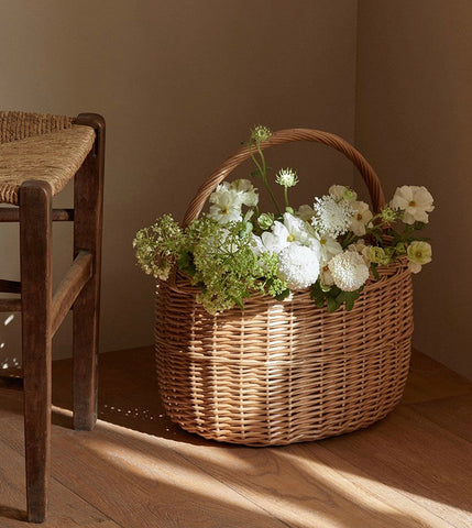 Hand-woven Wicker Storage Basket, Natural Fruit Basket, Storage Basket for Kitchen, Picnic Storage Basket with Handle, Willow Weaving Storage Basket for Shelves