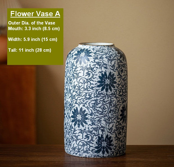 Vintage Bouquet Flower Vases, Centerpiece on Dining Table, Large Blue Flower Vase on Table, Handmade Porcelain Flower Vases Urn, Water Holding Flower Vases-Art Painting Canvas