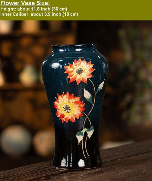 Ceramic Bouquet Vases, Sunflower Vases on Table, Porcelain Flower Vases, Dining Table Centerpiece, Handmade Water Holding Flower Vase-Art Painting Canvas