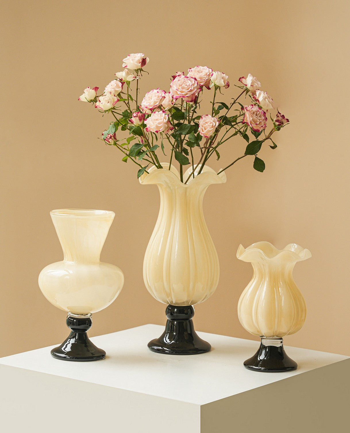 Mid-Century Modern Glass Vase Centerpiece, Contemporary Table Decor, Clear Art Glass For Flowers, Handmade Unique Vessel For Home