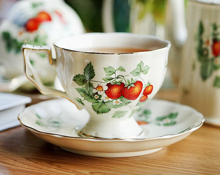 Beautiful British Tea Cups, Bone China Porcelain Tea Cup Set, Traditional English Tea Cups and Saucers, Unique Ceramic Coffee Cups-Art Painting Canvas