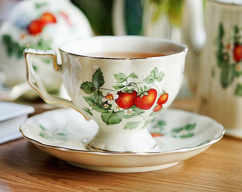 Beautiful British Tea Cups, Bone China Porcelain Tea Cup Set, Traditional English Tea Cups and Saucers, Unique Ceramic Coffee Cups-Art Painting Canvas