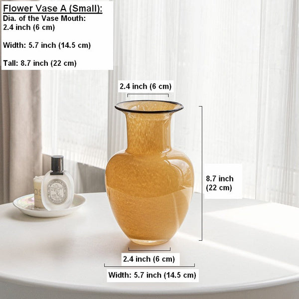 Handmade Liuli Vases, Color Glaze Vase, Contemporary Vases for Modern Home Decor, Yellow Glass Bud Vases, Centerpiece Vases on Table-Art Painting Canvas