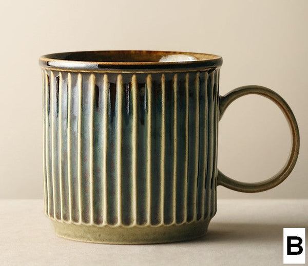 Large Modern Handmade Pottery Coffee Cup, Large Capacity Coffee Mugs, Unique Tea Cup, Creative Brown Green Ceramic Coffee Mugs-Art Painting Canvas