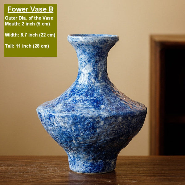 Handmade Water Holding Flower Vases, Centerpiece on Dining Table, Blue Pottery Bud Vases, Large Flower Vases on Table, Modern Pottery Flower Vases-Art Painting Canvas