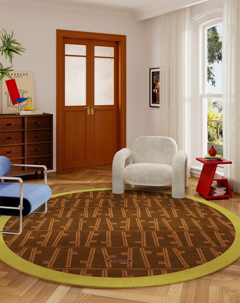 Mid Century Circular Rugs for Bedroom, Abstract Contemporary Round Rugs under Chairs, Modern Rugs for Dining Room, Geometric Modern Rugs for Living Room-Art Painting Canvas