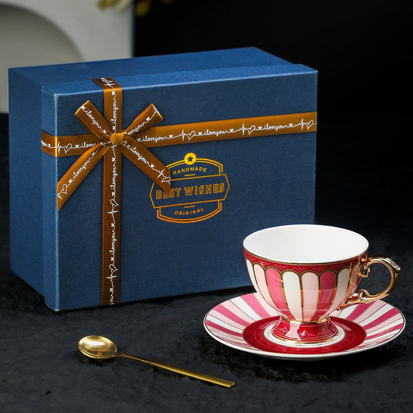 Elegant Ceramic Coffee Cups, British Royal Tea Cup and Saucer Set in Gift Box, 8 oz Porcelain Tea Cup and Saucer Set, British Tea Cup set-Art Painting Canvas