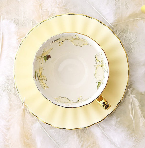 Beautiful British Tea Cups, Unique Traditional Afternoon Tea Cup and Saucer, Elegant Ceramic Coffee Cups, Royal Porcelain Tea Cup Set-Art Painting Canvas