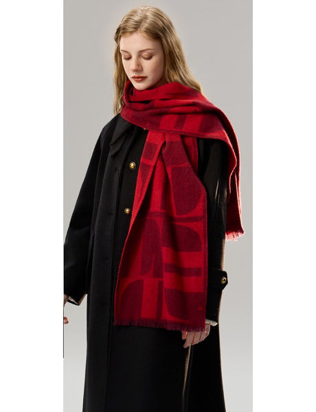 Modern Wool Scarf for Women, Casual Scarf for Women, Fashion Designer Scarf, Cold Weather Scarf, Red Winter Scarf, Soft Cashmere Scarf for Women-Art Painting Canvas