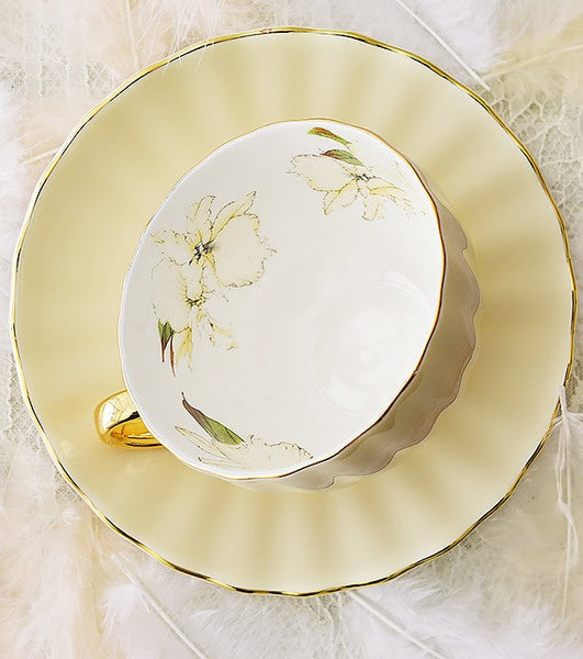 Beautiful British Tea Cups, Unique Traditional Afternoon Tea Cup and Saucer, Elegant Ceramic Coffee Cups, Royal Porcelain Tea Cup Set-Art Painting Canvas