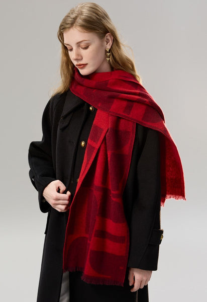 Modern Wool Scarf for Women, Casual Scarf for Women, Fashion Designer Scarf, Cold Weather Scarf, Red Winter Scarf, Soft Cashmere Scarf for Women-Art Painting Canvas