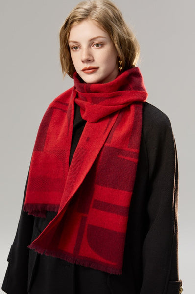 Modern Wool Scarf for Women, Casual Scarf for Women, Fashion Designer Scarf, Cold Weather Scarf, Red Winter Scarf, Soft Cashmere Scarf for Women-Art Painting Canvas