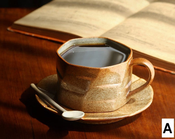 Modern Handmade Pottery Coffee Cup, Creative Ceramic Coffee Cup with Saucer, Unique Tea Cup and Saucer, Tea Cup Set for Afternoon Tea-Art Painting Canvas
