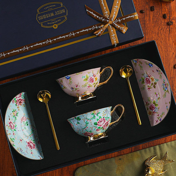 Creative Porcelain Tea Cup Saucer Set of 2 Cups, 6.8 oz Tea Cup and Saucer in Gift Box, Floral Ceramic Coffee Cup with Saucer, Beautiful British Tea Cup and Saucer-Art Painting Canvas