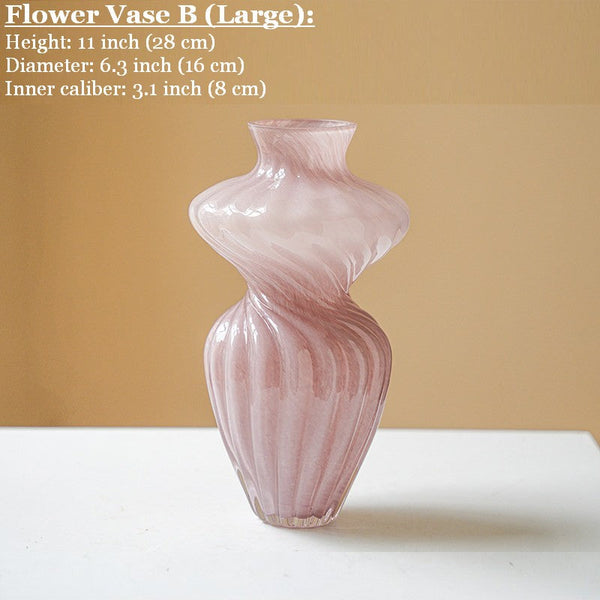 Mid Century Pink Vases for Flowers, Modern Vases for Living Room, Handmade Contemporary Glass Vases, Unique Decorative Glass Vase, Centerpiece Vases on Table-Art Painting Canvas