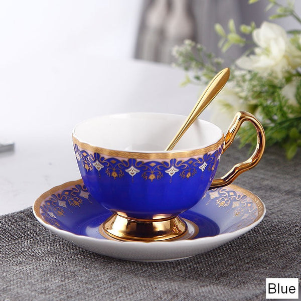 Pink Blue White Porcelain Tea Cup Saucer Set, Unique British Tea Cup and Saucer in Gift Box, Elegant British Ceramic Coffee Cups for Traditional Afternoon Tea-Art Painting Canvas