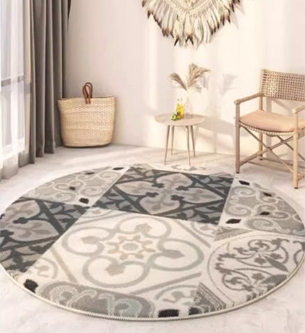 Modern Round Rugs under Coffee Table, Circular Modern Rugs under Sofa, Abstract Contemporary Round Rugs, Geometric Modern Rugs for Bedroom-Art Painting Canvas